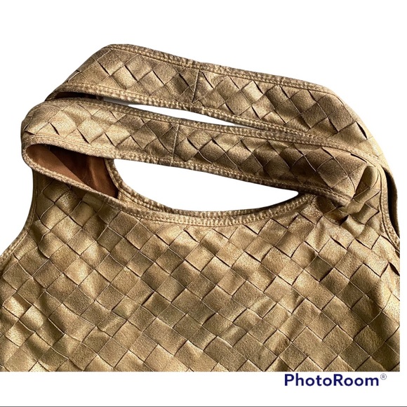 Vintage Y2K Metallic Gold Leather Basket Weave Hobo Style Bag Melie Bianco Purse - Picture 4 of 10